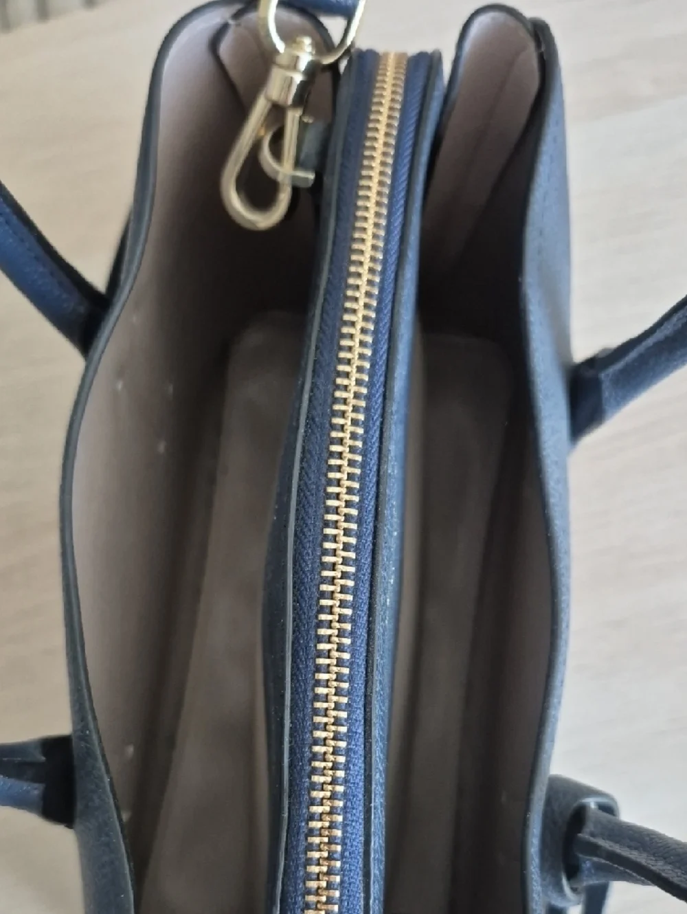 kate spade Medium Margaux Satchel navy pebbled leather satchel with gold accents - Picture 3 of 9